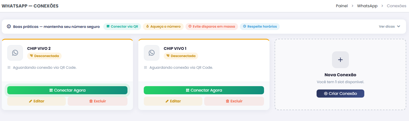 Conexões de WhatsApp no HubEleitor